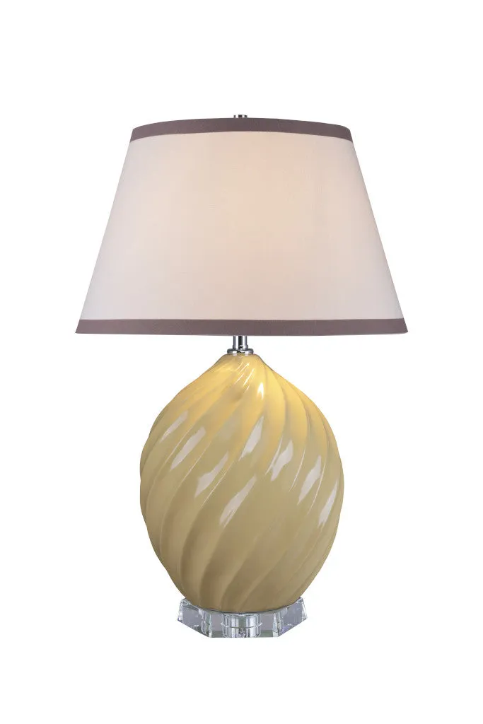 # 40044-2, 26 1/2" High Traditional Ceramic Table Lamp, Daffodil Yellow with Crystal Base and Empire Shaped Lamp Shade in White, 17 1/2" Wide