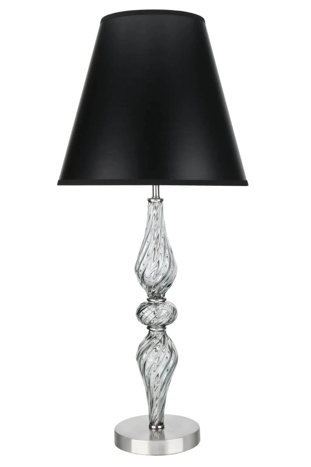 # 40087-1 29" High Transitional Metal & Glass Table Lamp, Smoke Color Glass with Black Hardback Empire Shaped Lamp Shade, 13" W