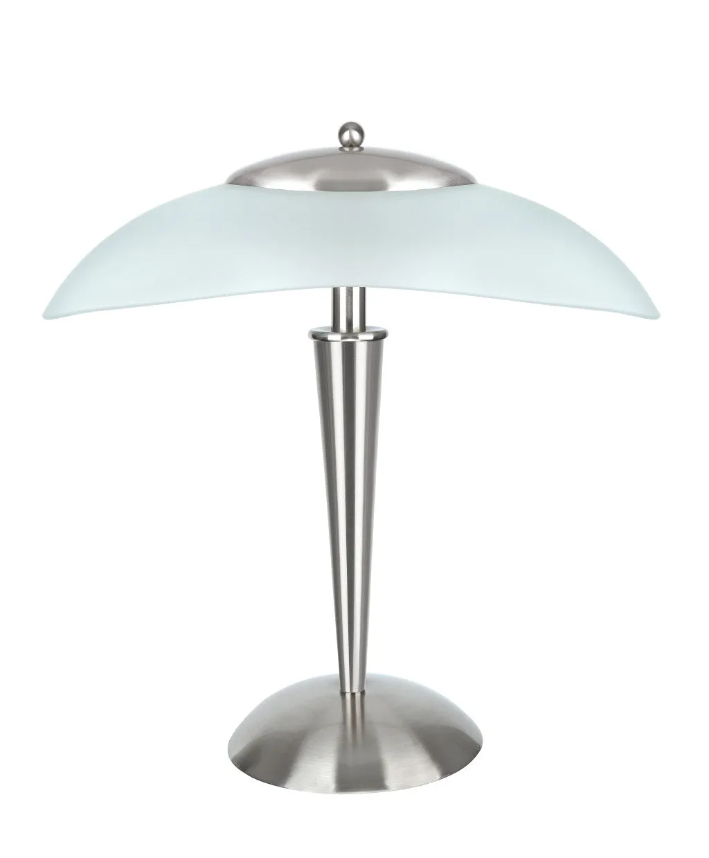 # 40108-8, 17 3/4" High Modern Metal Desk Lamp with Touch Sensor, Satin Nickel Finish with Glass Lamp Shade, 16 1/2" wide