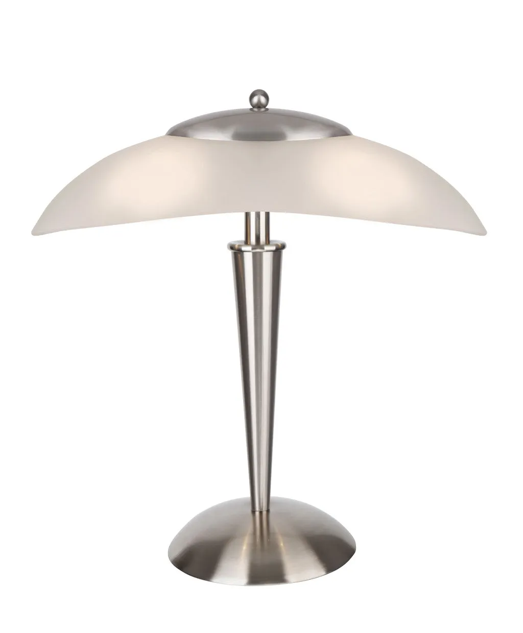 # 40108-8, 17 3/4" High Modern Metal Desk Lamp with Touch Sensor, Satin Nickel Finish with Glass Lamp Shade, 16 1/2" wide