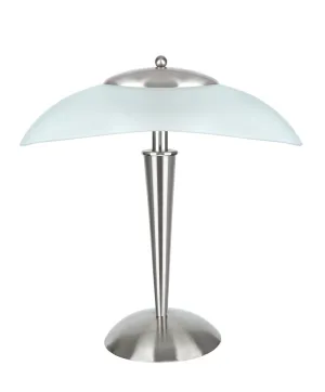 # 40108-8, 17 3/4" High Modern Metal Desk Lamp with Touch Sensor, Satin Nickel Finish with Glass Lamp Shade, 16 1/2" wide