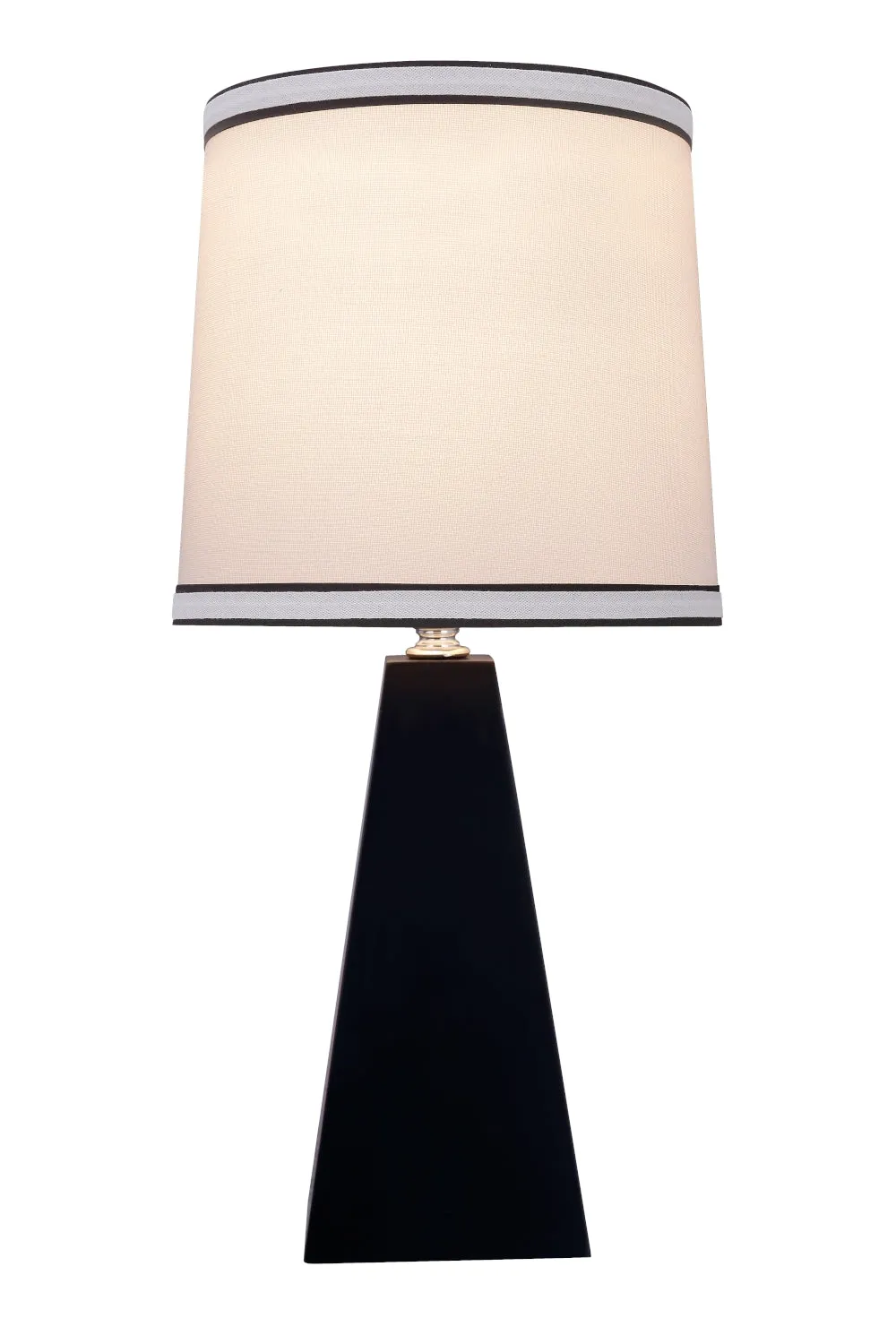 # 40138, 16 1/2" High Transitional Wooden Table Lamp, Matte Black Finish and Hardback Empire Shaped Lamp Shade in Off White, 8" Wide