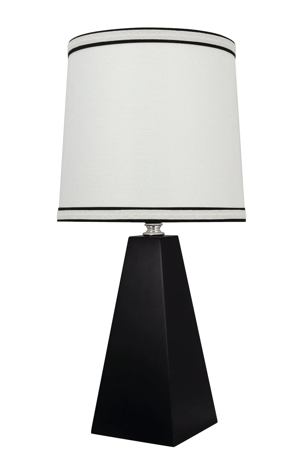 # 40138, 16 1/2" High Transitional Wooden Table Lamp, Matte Black Finish and Hardback Empire Shaped Lamp Shade in Off White, 8" Wide