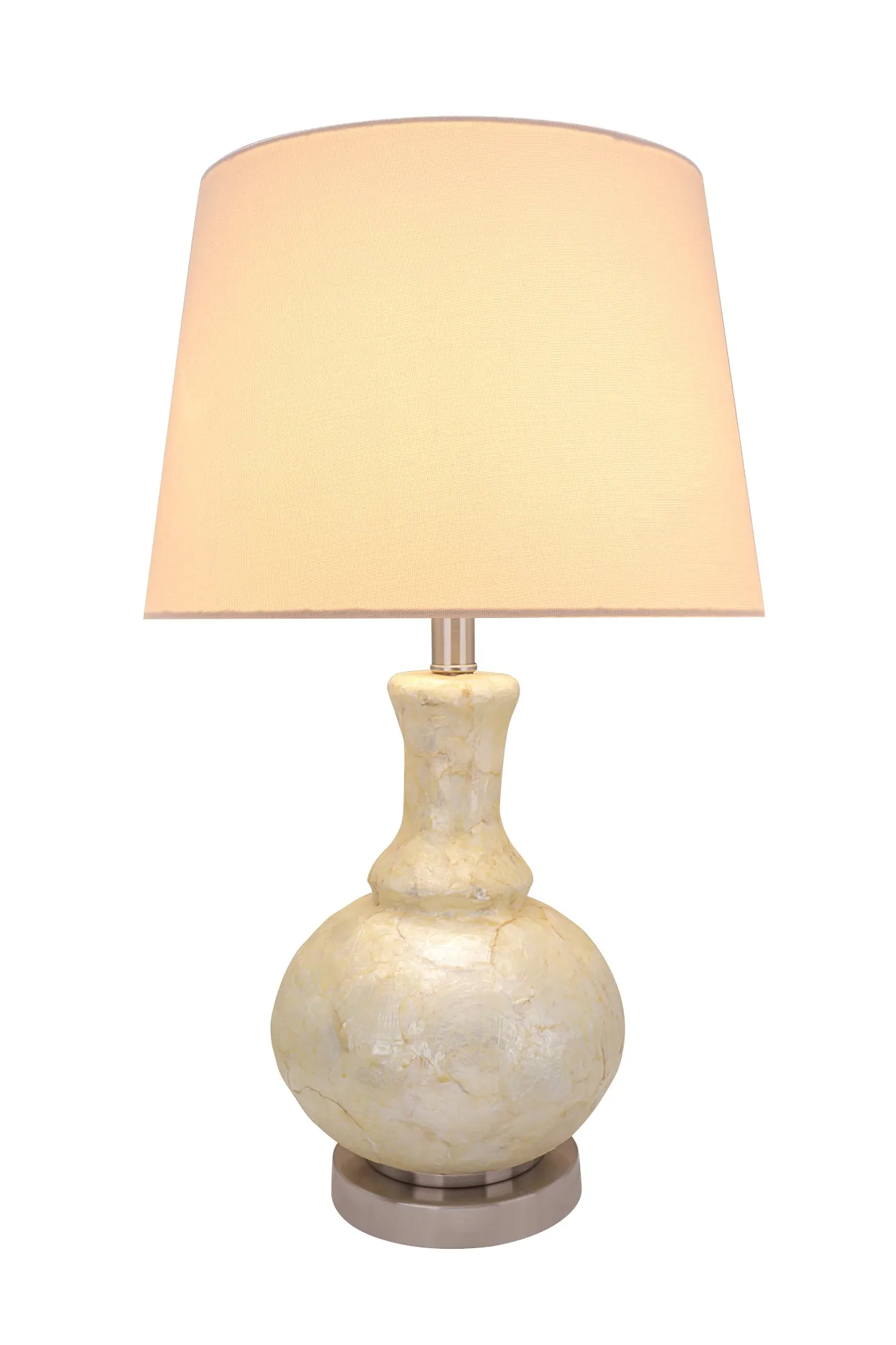# 40164-11, 26" High Transitional Shell Table Lamp with Hardback Empire Lamp Shade in White, 14" wide
