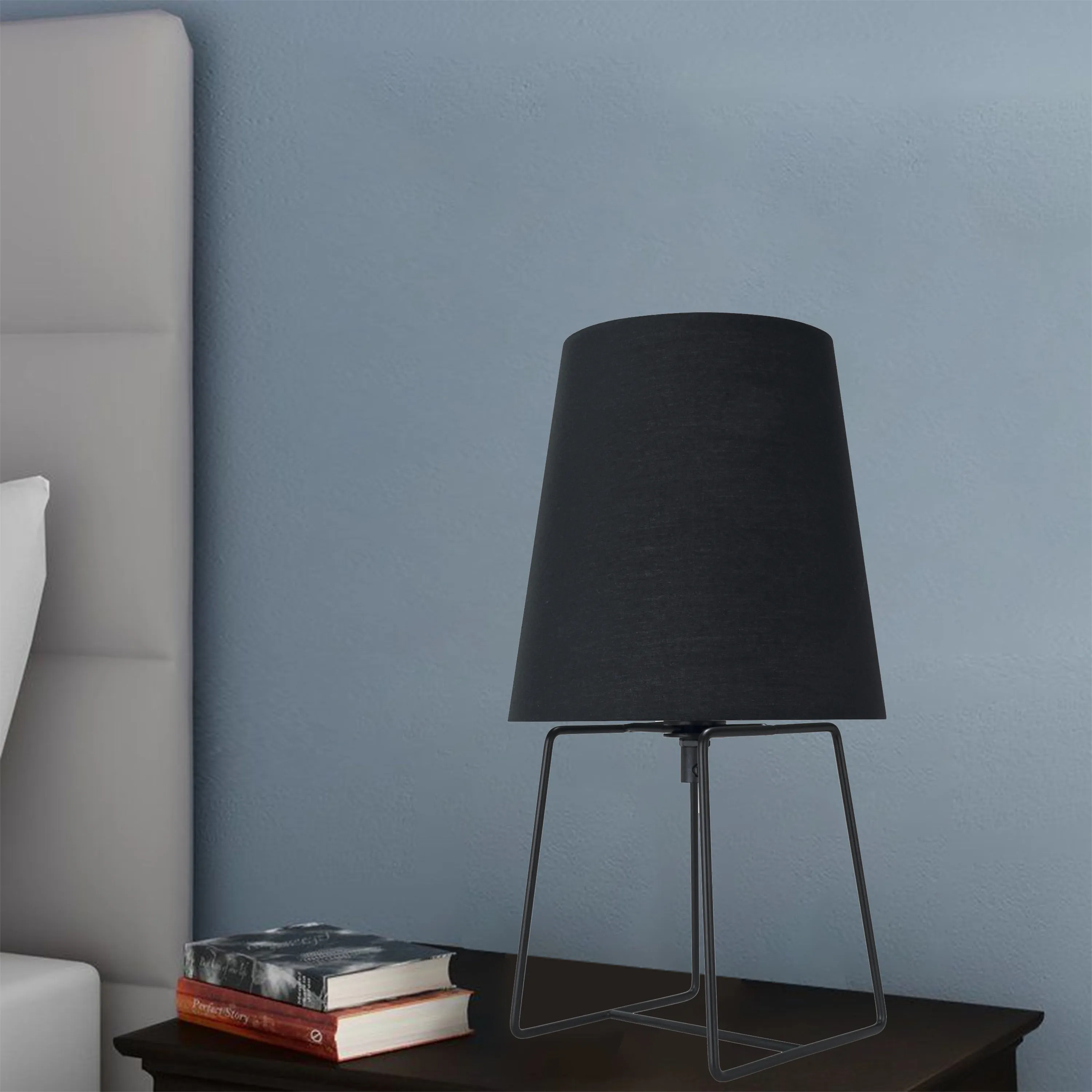 # 40172-31, 13" High Transitional Metal Accent Table Lamp, Black Painted Finish and Empire Shaped Lamp Shade in Black, 7" Wide