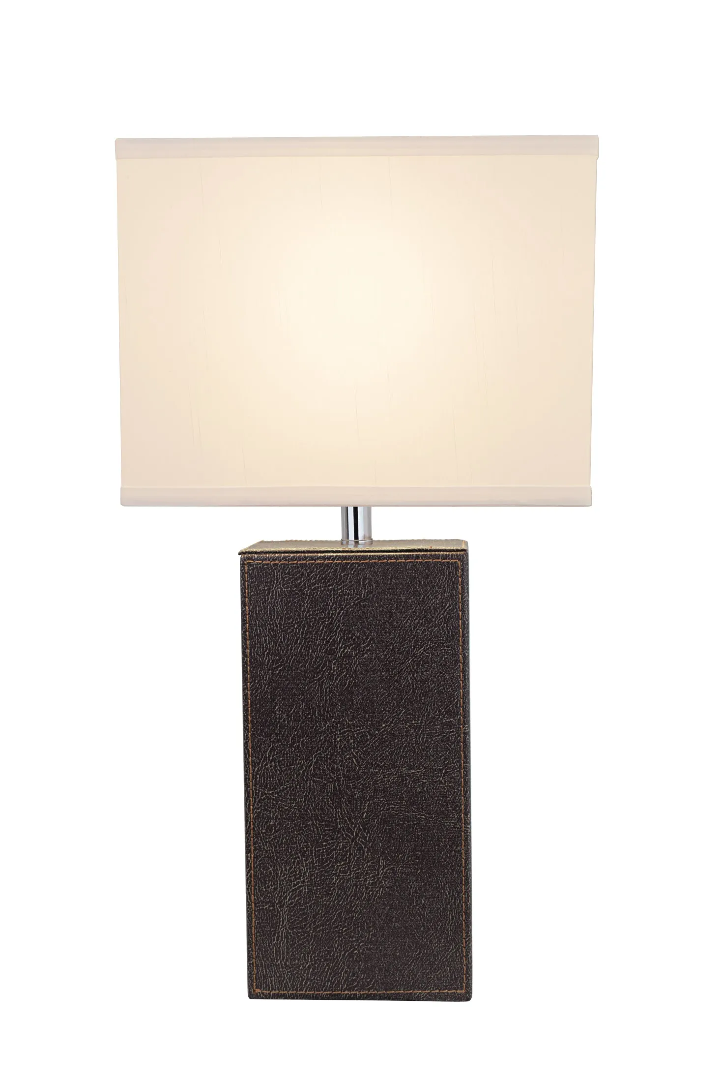 # 40178-11, 21-1/4" High Transitional Brown Faux Leather Table lamp and Hardback Rectangular Shaped Lamp Shade in Off White, 11" Wide