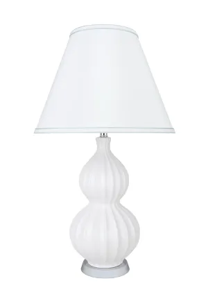 # 40186-41, 25" High Transitional Ceramic Table Lamp, White and Hardback Empire Shaped Lamp Shade in White, 14" Wide
