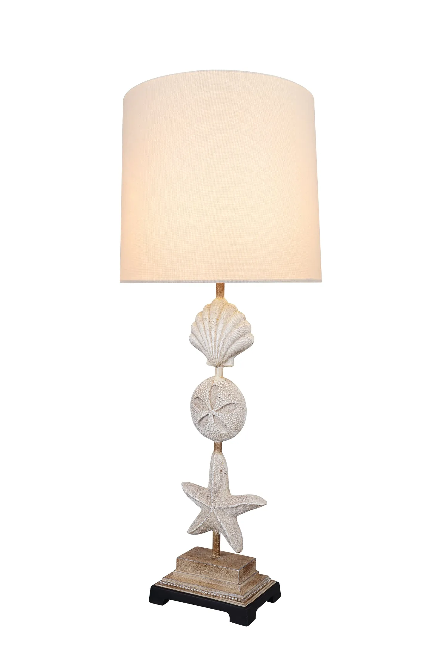 # 40196-11, 32" High Transitional Metal & Resin Table Lamp, Antique Ivory and Hardback Drum Shaped Lamp Shade in White, 12" Wide