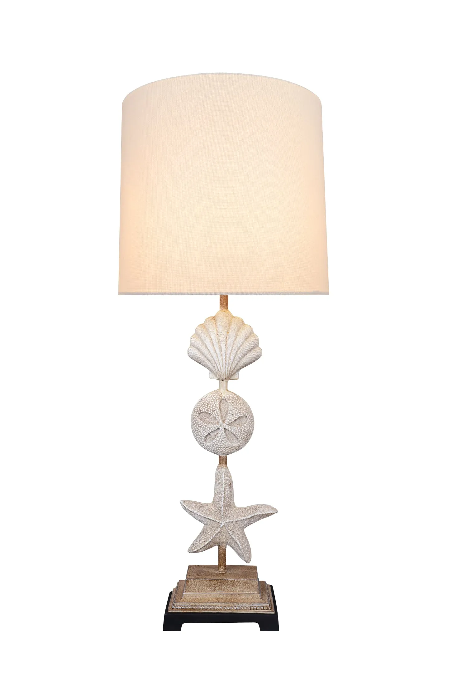 # 40196-11, 32" High Transitional Metal & Resin Table Lamp, Antique Ivory and Hardback Drum Shaped Lamp Shade in White, 12" Wide