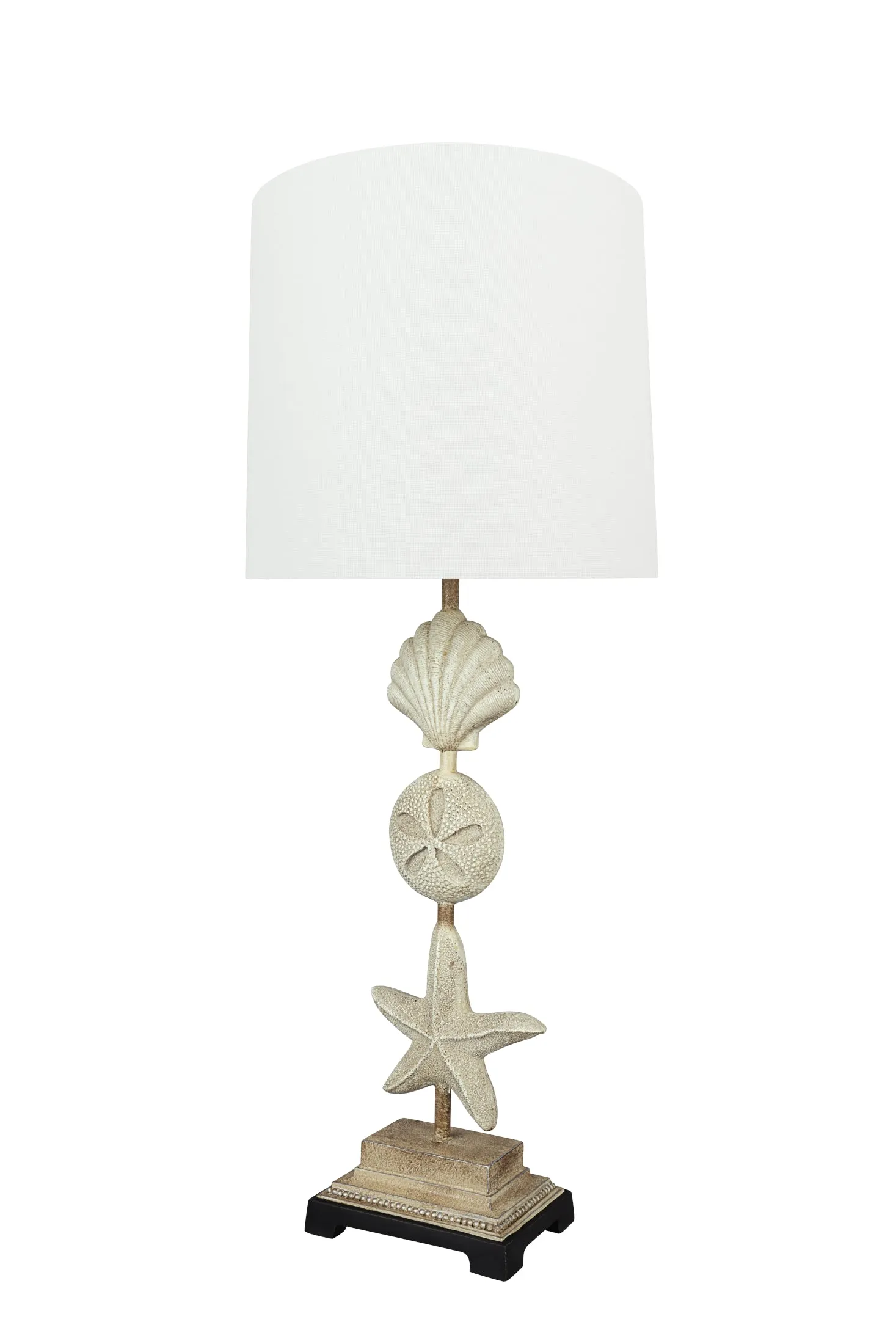 # 40196-11, 32" High Transitional Metal & Resin Table Lamp, Antique Ivory and Hardback Drum Shaped Lamp Shade in White, 12" Wide