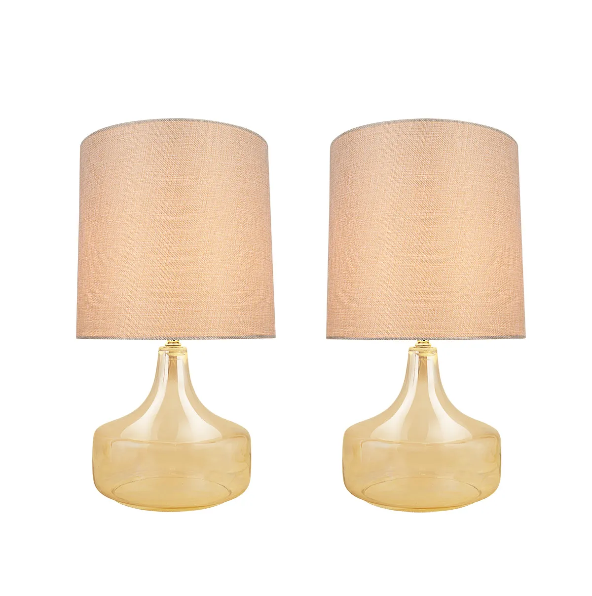 # 40204-12, Two Pack, 19" High Transitional Glass Table Lamp, Amber and Hardback Drum Shaped Lamp Shade in Natural, 10" Wide