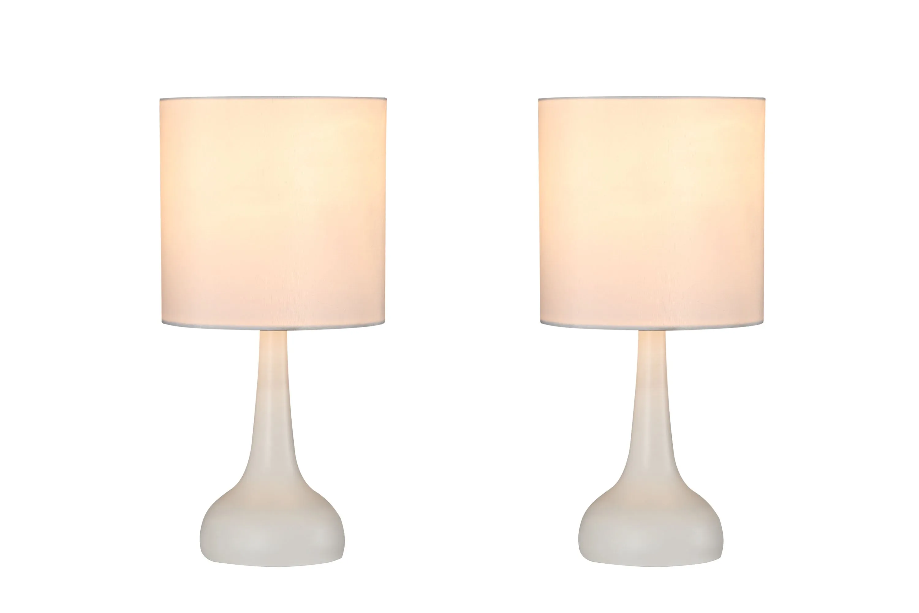 # 40231-22, Two Pack - 14-1/2" High Transitional Metal Table Lamp, Off White Finish and Drum Shaped Lamp Shade in Off White, 7" Wide