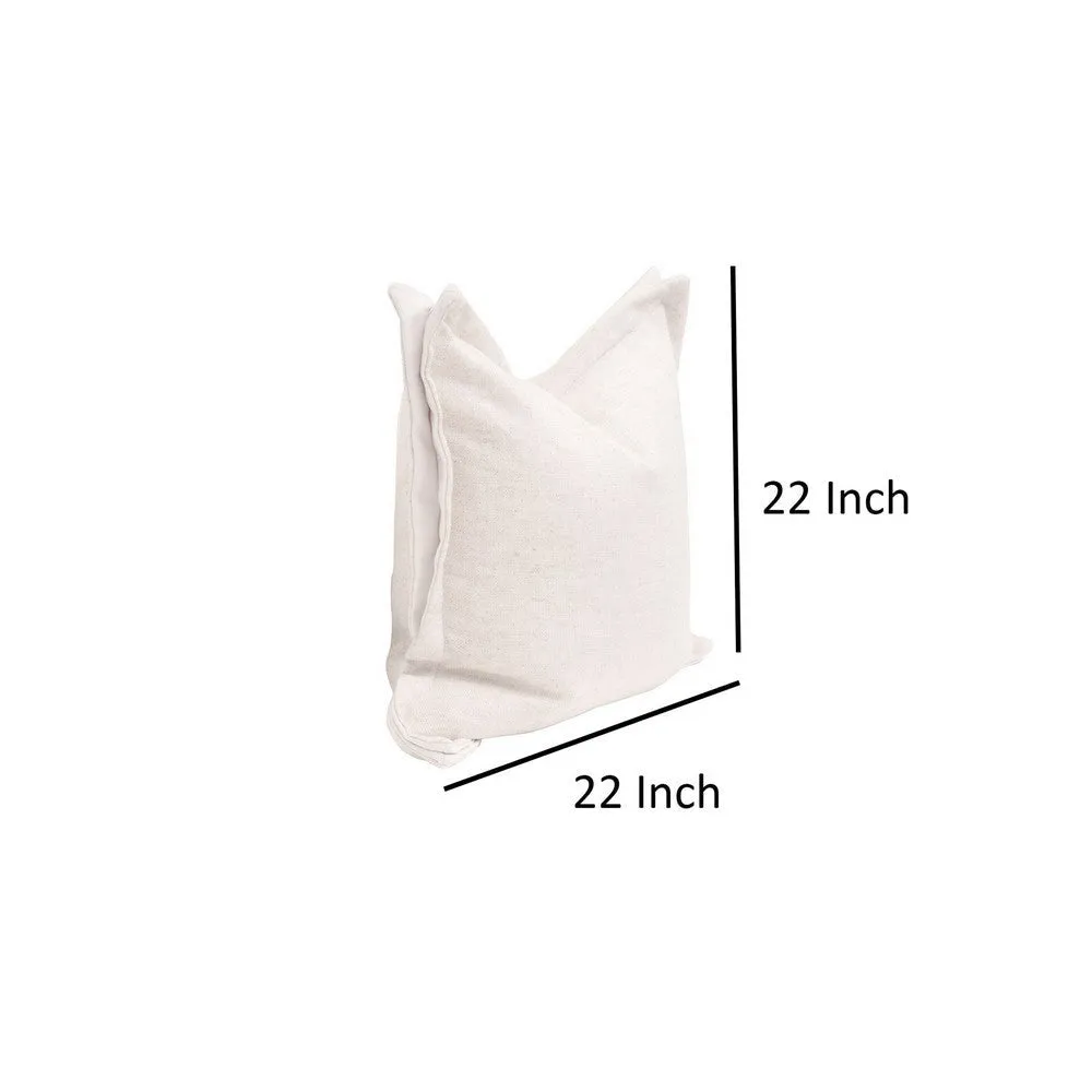 22 Inch Set of 2 Accent Throw Pillow, Textured Polyester, Cream White By Casagear Home