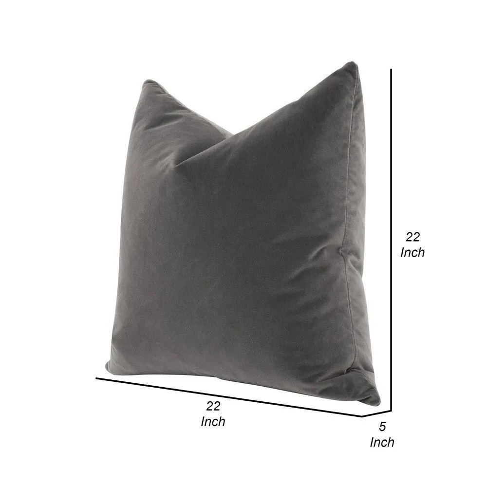 22 Inch Set of 2 Accent Throw Throw Pillows, Down Fill, Gray Velvet By Casagear Home