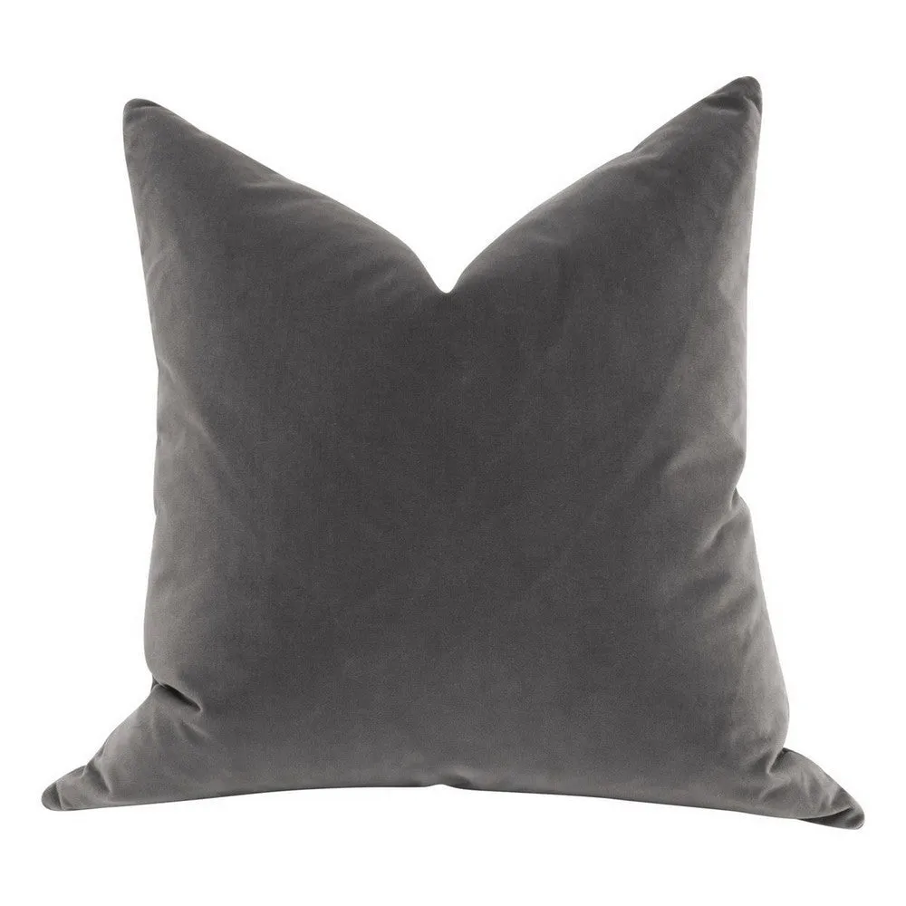 22 Inch Set of 2 Accent Throw Throw Pillows, Down Fill, Gray Velvet By Casagear Home