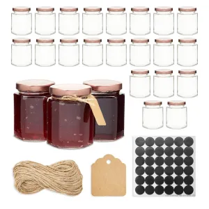 24 Pack 6oz Mason Glass Jars with Lids, Hang Tags, Jute String, Labels for Homemade Honey, Jam and Jelly