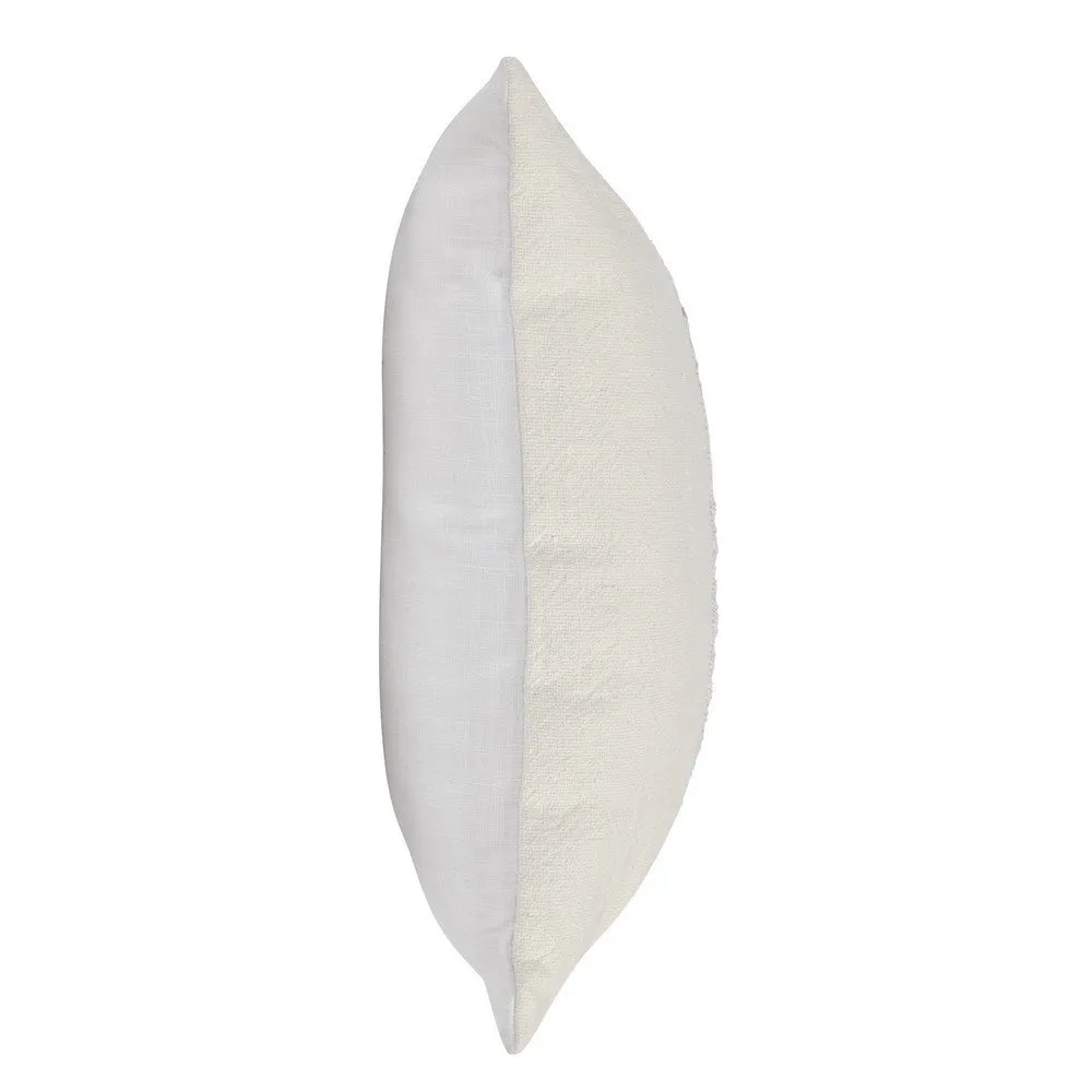 26 x 26 Accent Throw Pillow, Faux Leather Center, Fringed, White, Gray By Casagear Home