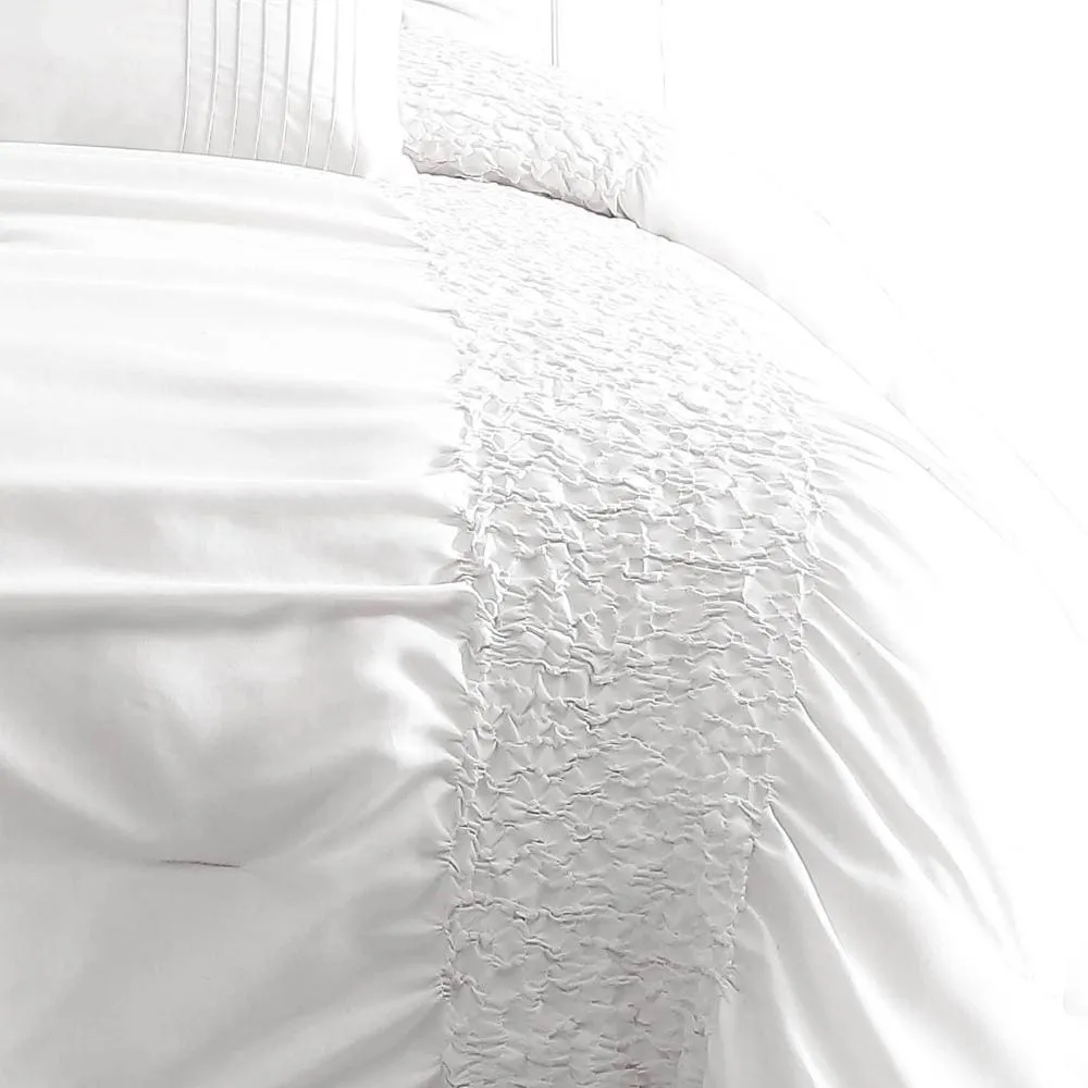 4 Piece Twin Comforter Set with Ruching Details, White By Casagear Home