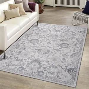 6X9 Grey/Silver/Oriental Non-Shedding Living Room Bedroom Dining Home Office Stylish and Stain Resistant Area Rug