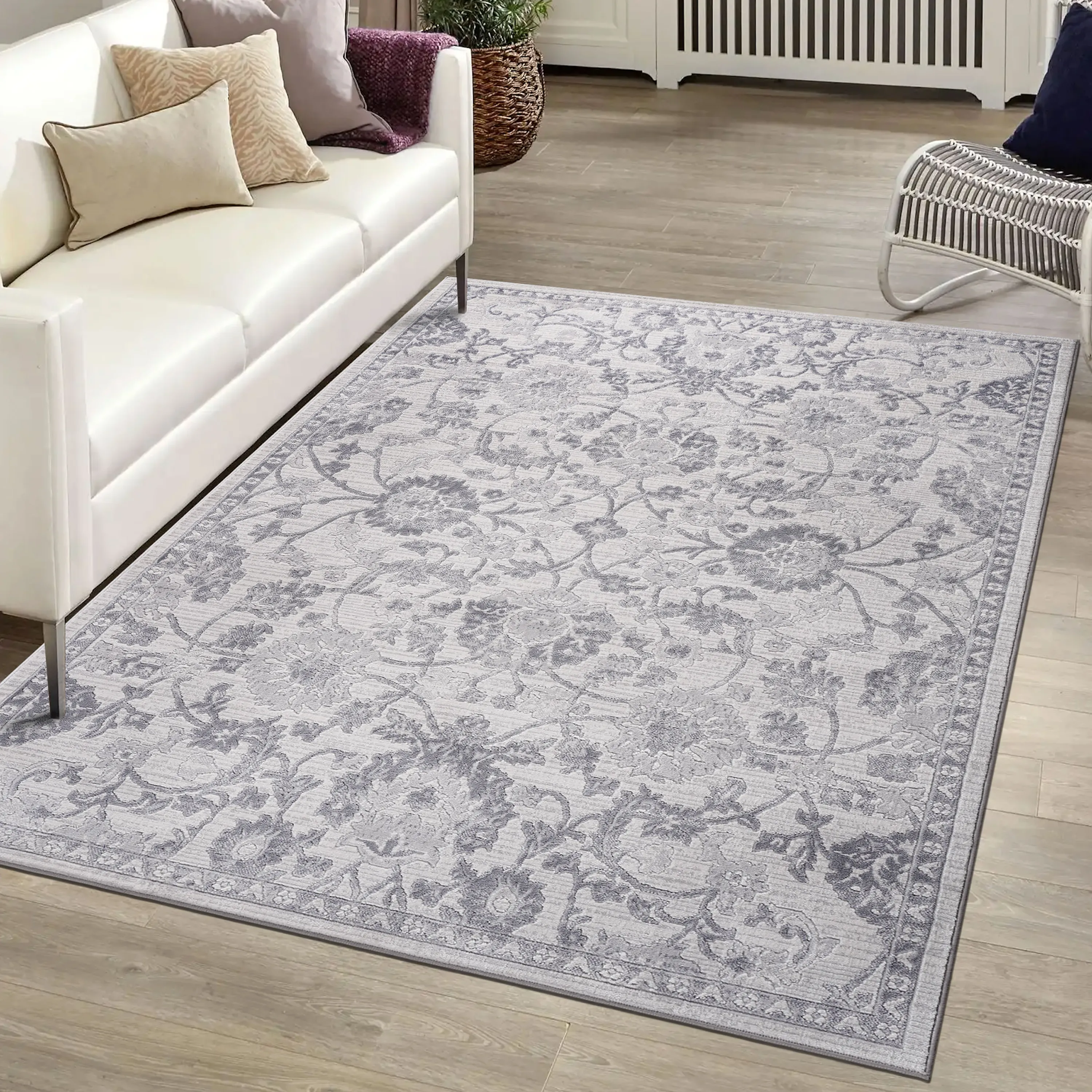 6X9 Grey/Silver/Oriental Non-Shedding Living Room Bedroom Dining Home Office Stylish and Stain Resistant Area Rug