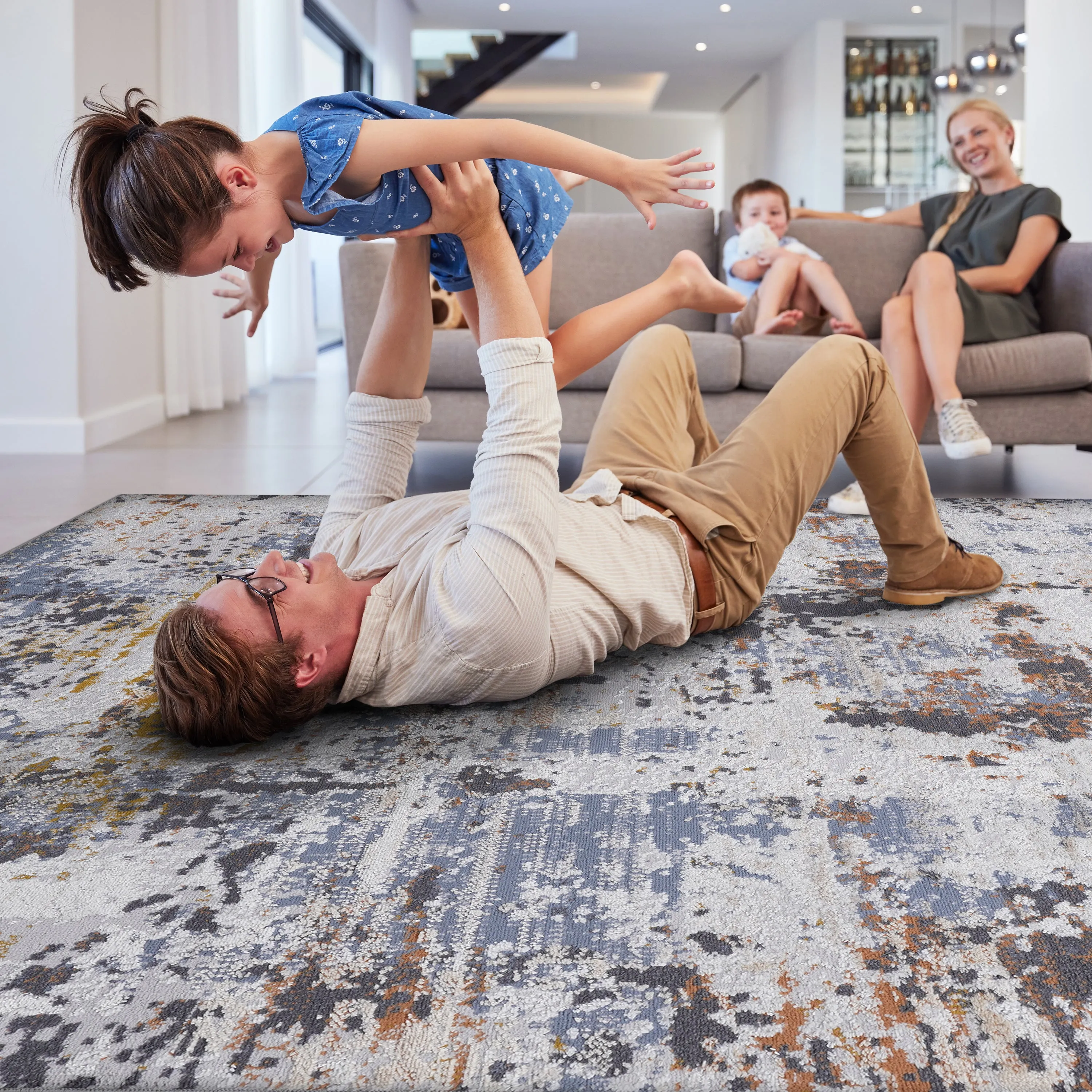 6X9 Ivory/Blue /Abstract Non-Shedding Living Room Bedroom Dining Home Office Stylish and Stain Resistant Area Rug
