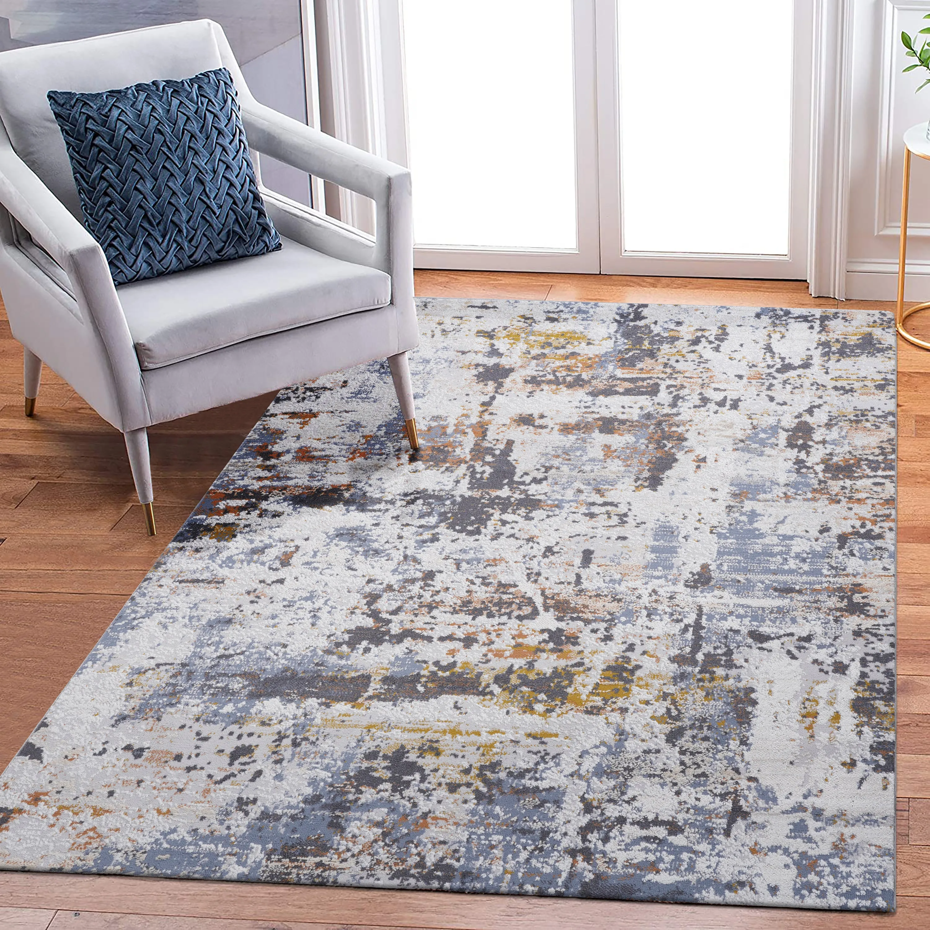6X9 Ivory/Blue /Abstract Non-Shedding Living Room Bedroom Dining Home Office Stylish and Stain Resistant Area Rug