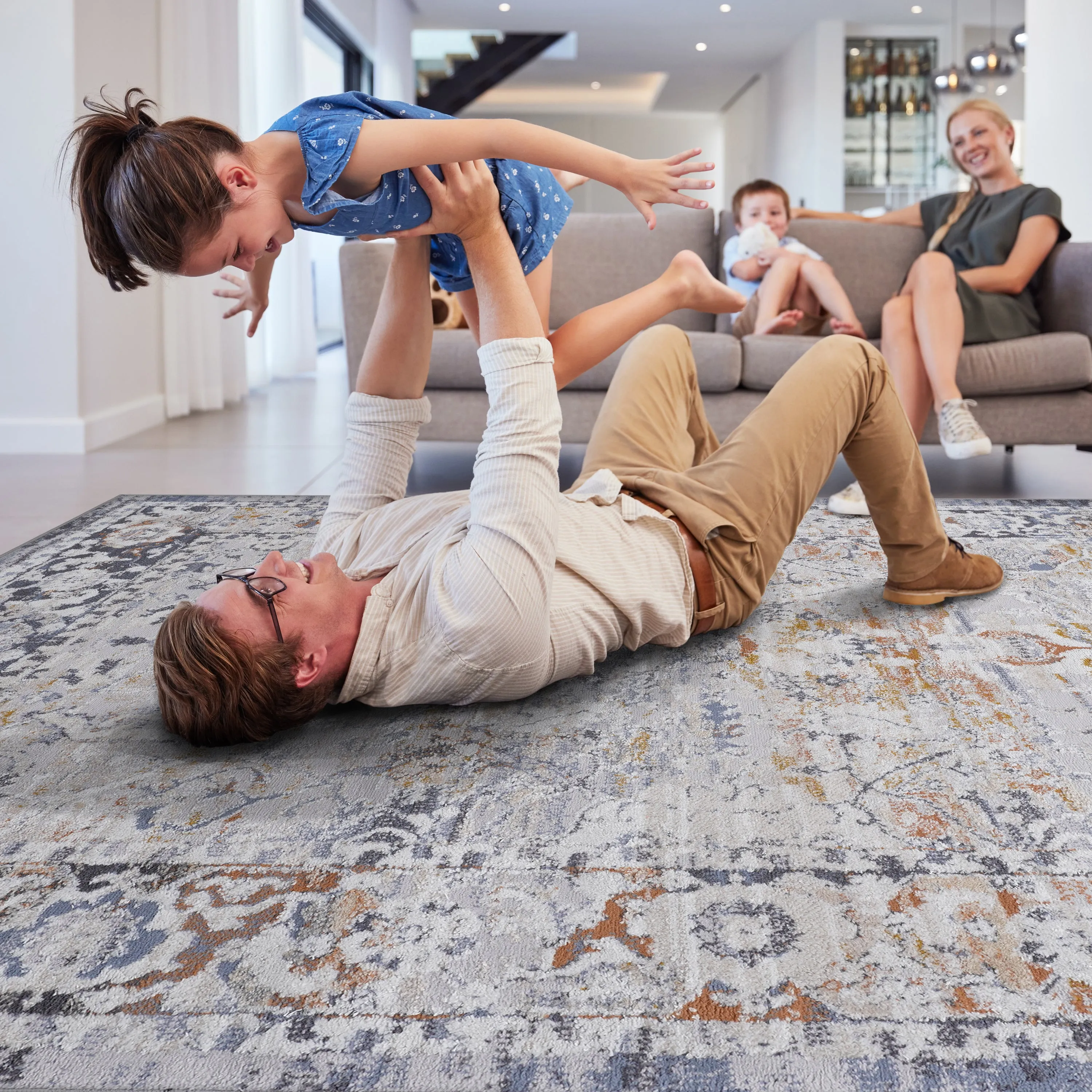 6X9 Ivory/Grey /Traditional Non-Shedding Living Room Bedroom Dining Home Office Stylish and Stain Resistant Area Rug