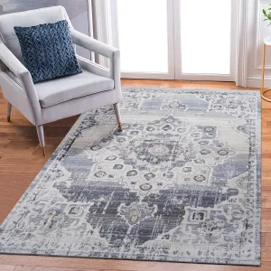 8X10 Cream/Blue /Medallion Non-Shedding Living Room Bedroom Dining Home Office Stylish and Stain Resistant Area Rug