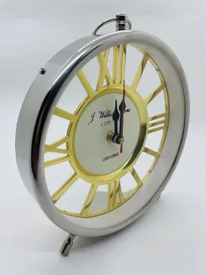 9 Inches Metal Round Shape Silver and Gold Finish Table, Roman Numerals Desk, Shelf Clock for Home & Office Decor by UTC