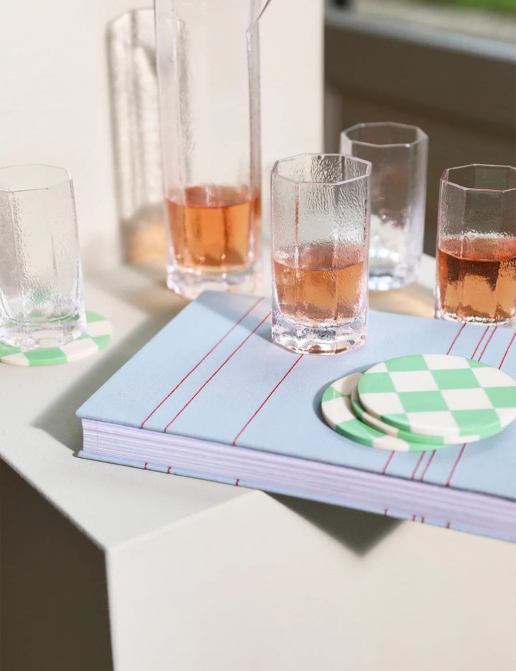 & Klevering Set of 4 Check Coasters - Mint