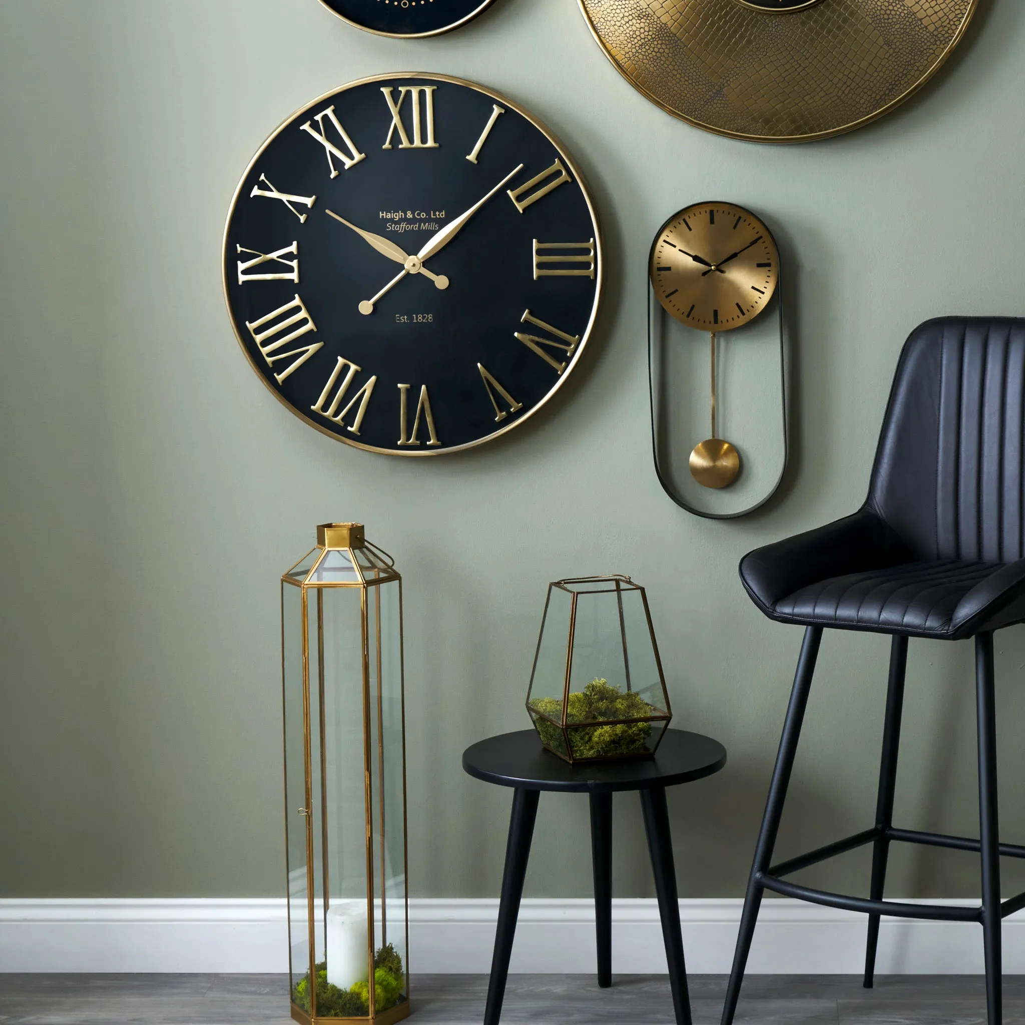 Antique Gold and Black Metal Wall Clock