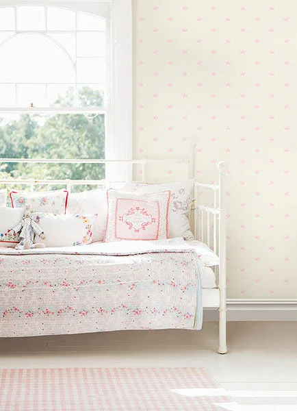 Bea Light Pink Crowns Wallpaper from the Fable Collection