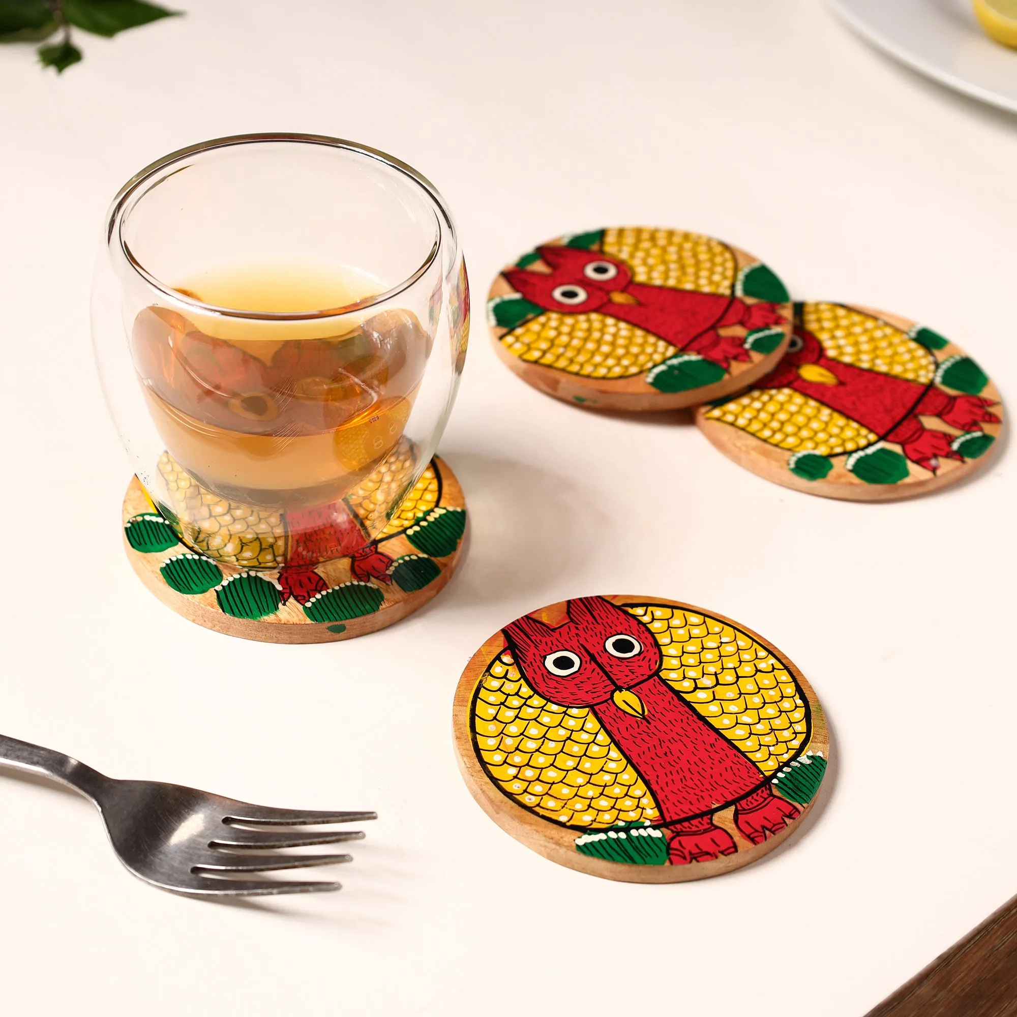 Bengal Patua Handpainted Akashmoni Wooden Coasters (Set of 4) 23