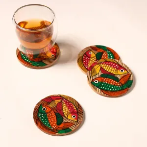 Bengal Patua Handpainted Akashmoni Wooden Coasters (Set of 4) 40