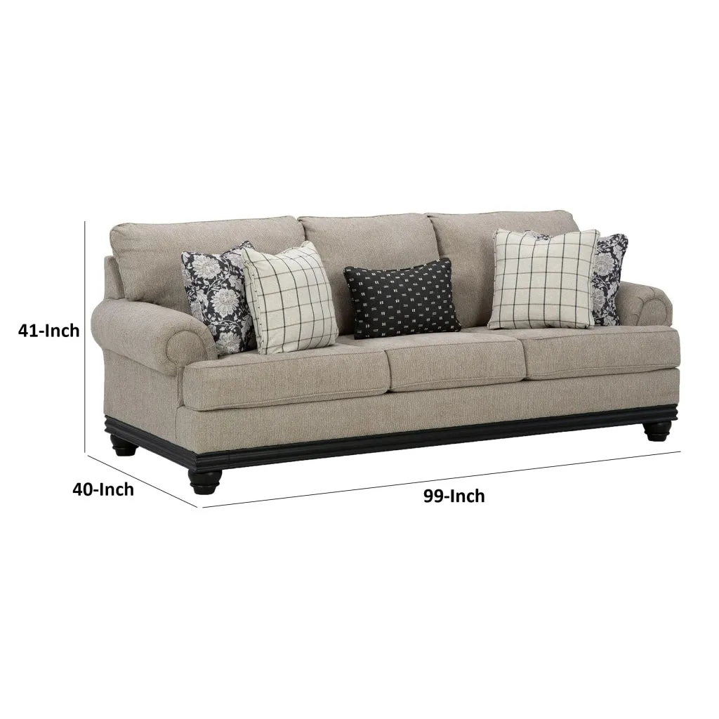 Bian 99 Inch Sofa, Oversized Cushions, 5 Accent Pillows, Taupe Polyester By Casagear Home