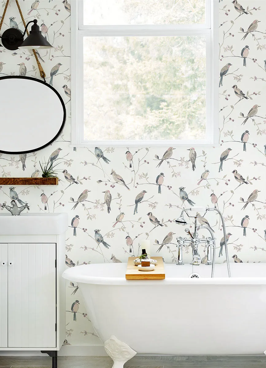 Birdsong Mauve Trail Wallpaper from the Thoreau Collection