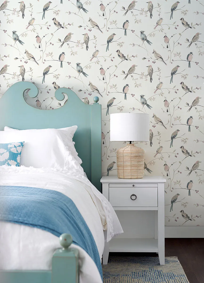 Birdsong Mauve Trail Wallpaper from the Thoreau Collection