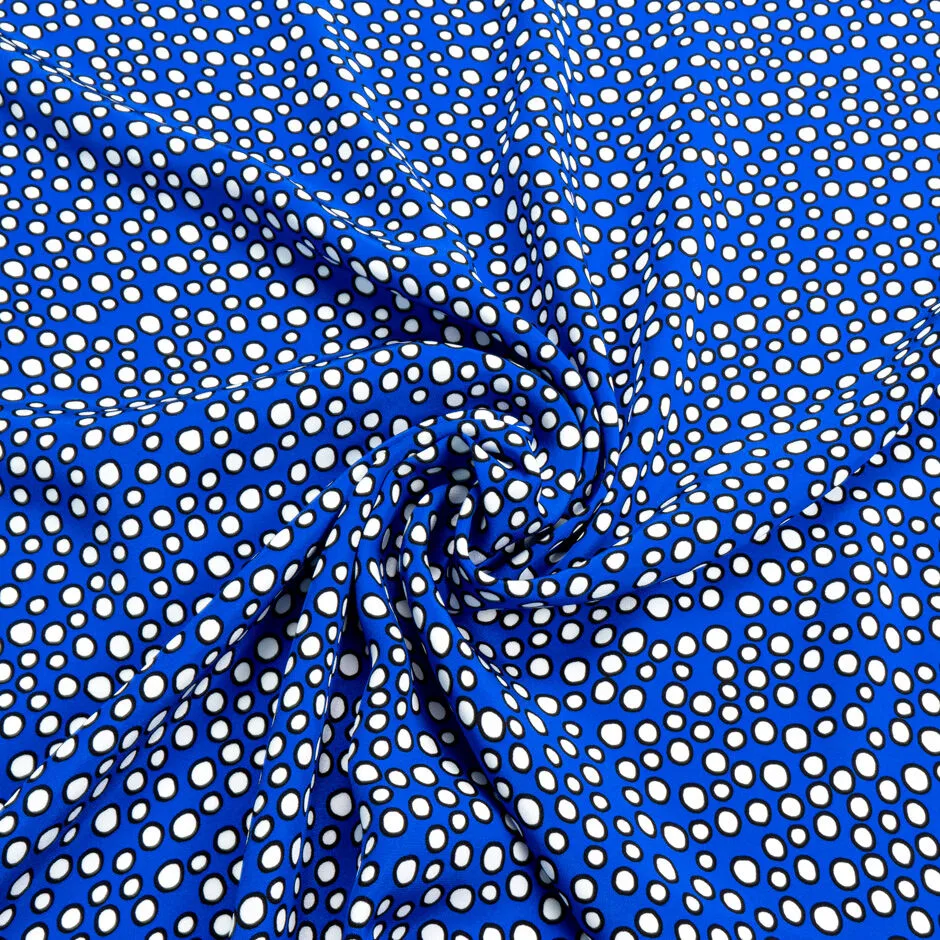 Black & White Spotted Deep Blue Silk Marocain Crêpe