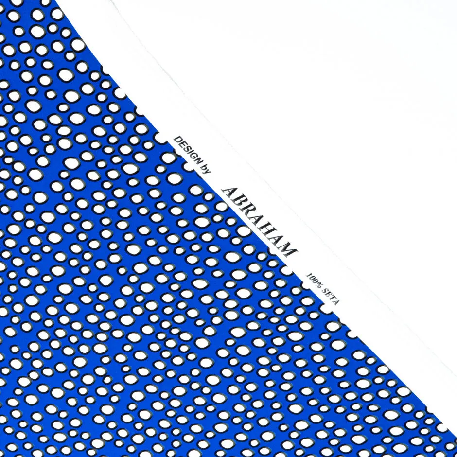 Black & White Spotted Deep Blue Silk Marocain Crêpe