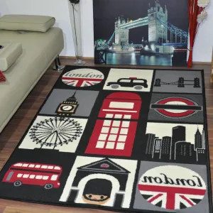 Black City Of London Icons Rug - Texas