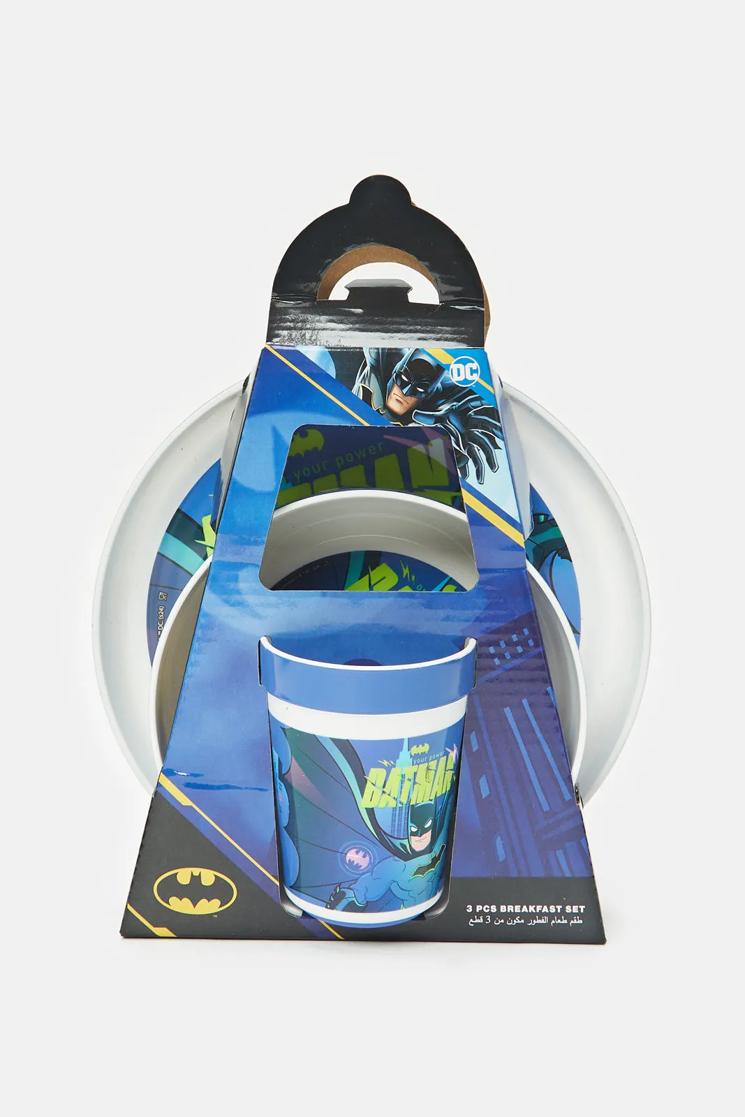 Blue And White Batman Print Breakfast Set (3 Piece)