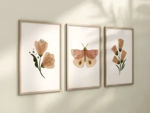 Boho Butterfly Floral Set of 3 Nursery Art Prints, Butterfly Nursery Wall Art, Neutral Nursery Decor, Play Room, Girl Baby Room Ideas, 073