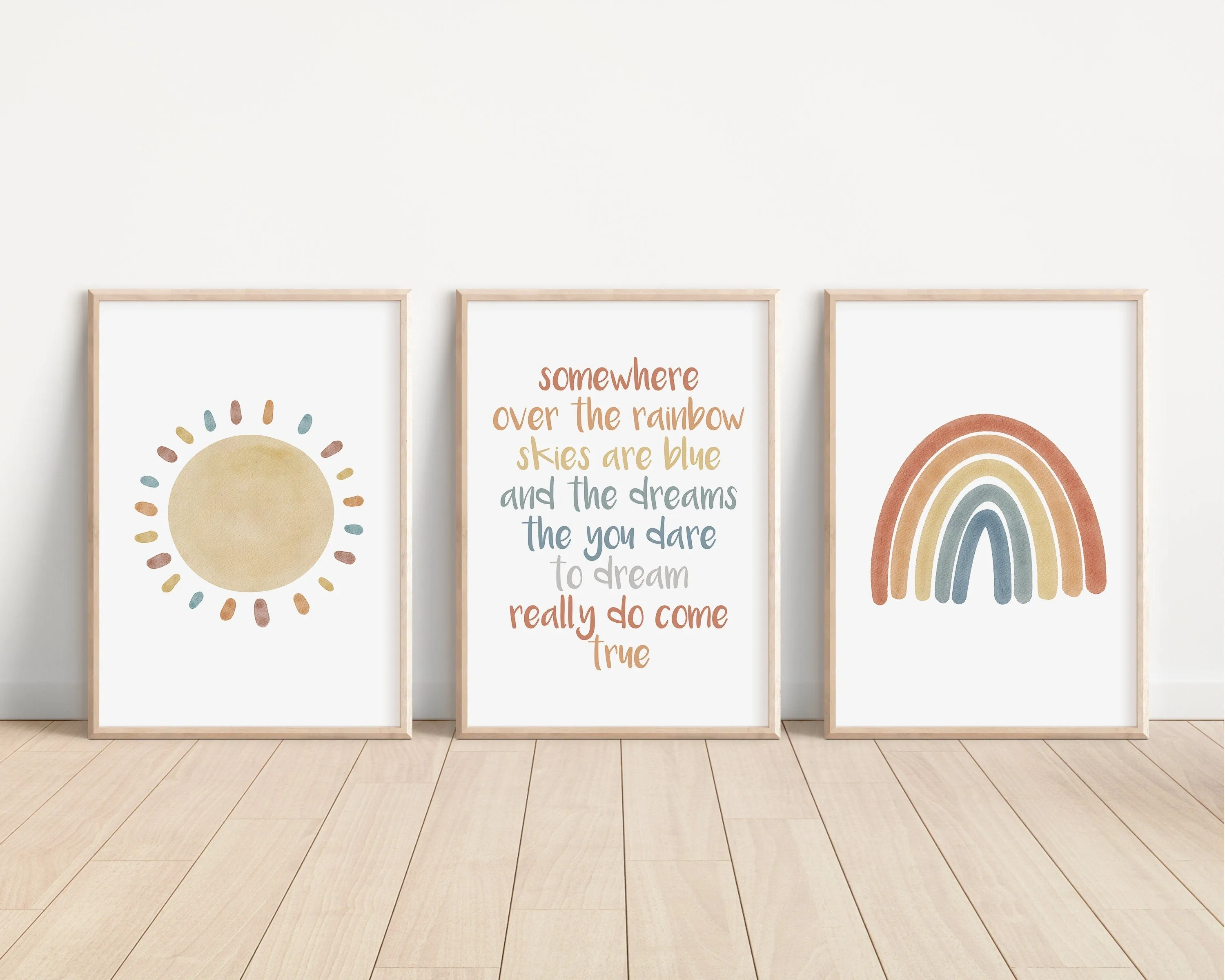 Boho Over the Rainbow, Sun Set of 3 Nursery Art Prints, Weather colorful Nursery Wall Art, Nursery Decor, Play Room, Baby Room Ideas, 007