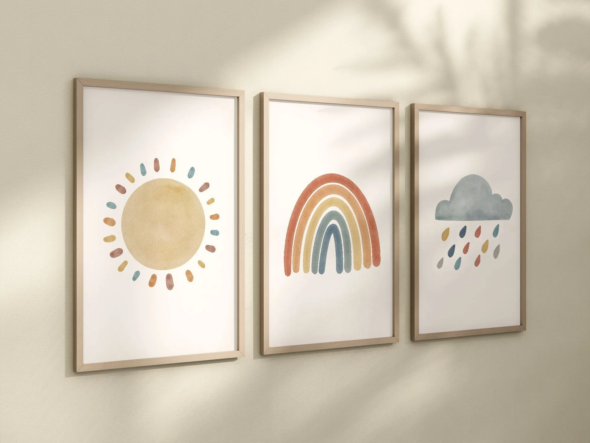 Boho Rainbow Sun Cloud Set of 3 Nursery Art Prints, Weather colorful Nursery Wall Art, Nursery Decor, Play Room, Baby Room Ideas, 007