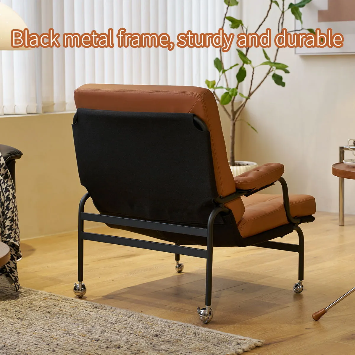 Bonded Leather Armchair, Modern Accent Chair High Back, Living Room Chair With Metal Legs And Soft Padded, Sofa Chairs For Home Office, Bedroom, Dining Room - Light Brown by Couch.com