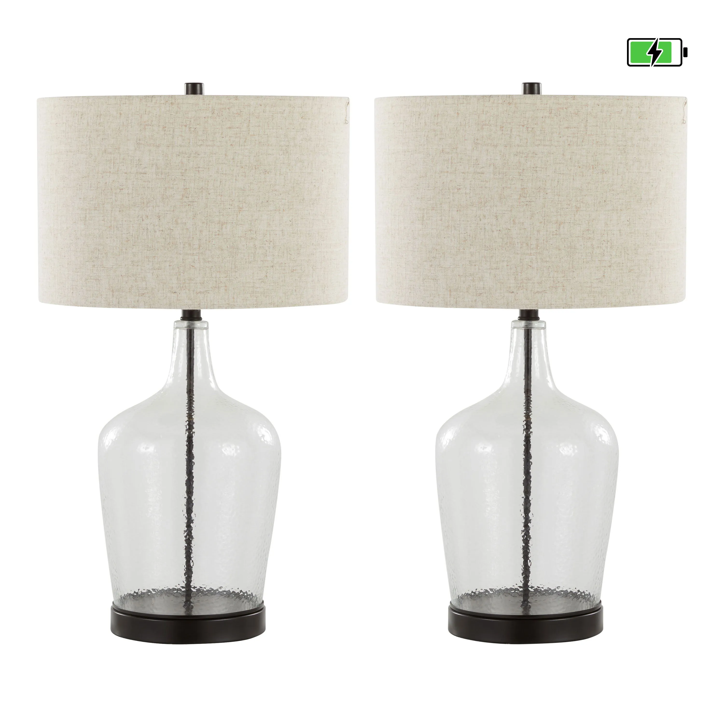 Botella - Contemporary Table Lamp Built In USB Port (Set of 2) - Clear / Oil Bronze / Natural by Couch.com