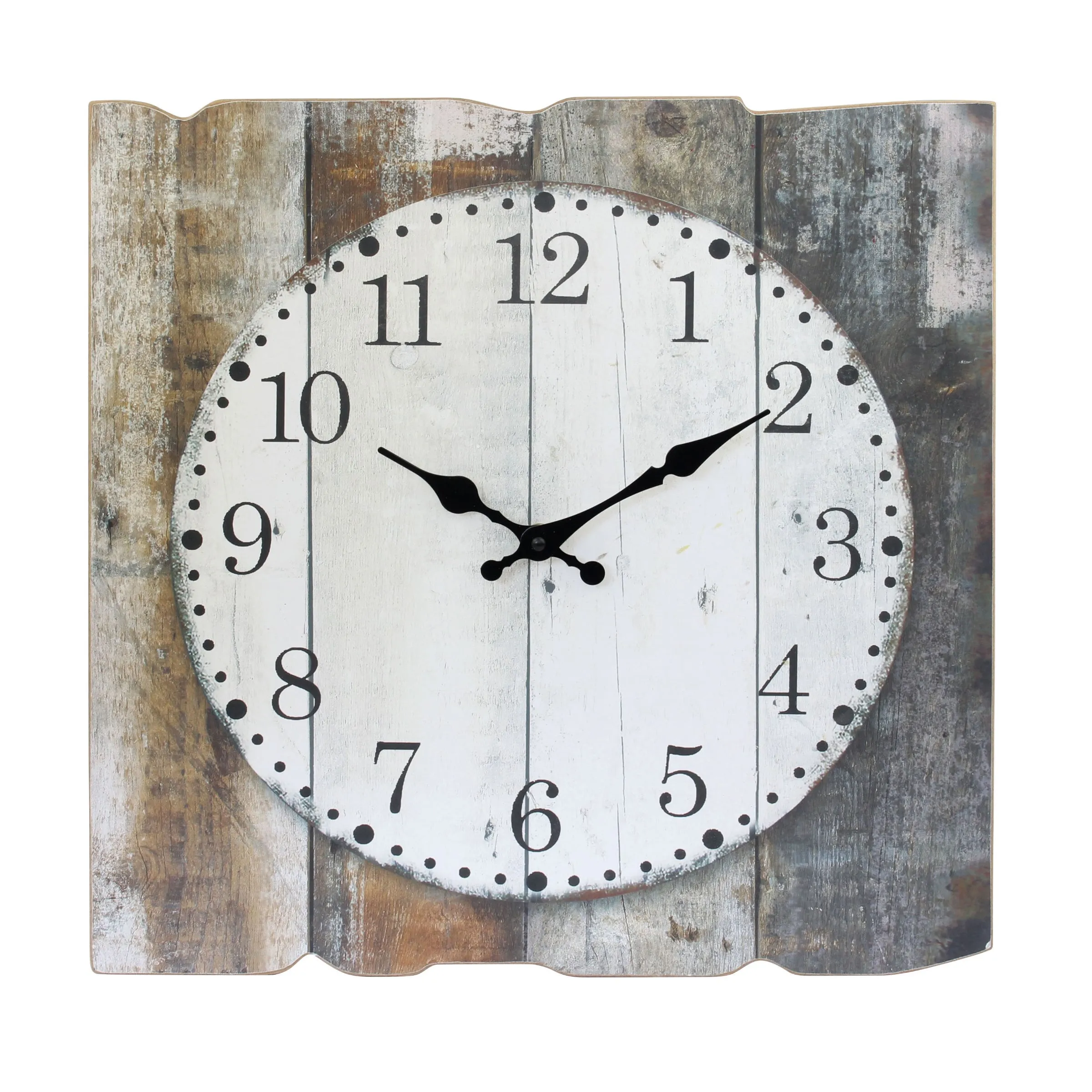 Brown & White Square Rustic Wood Wall Clock - 15 Inch (WS)