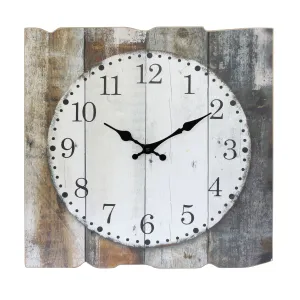 Brown & White Square Rustic Wood Wall Clock - 15 Inch (WS)