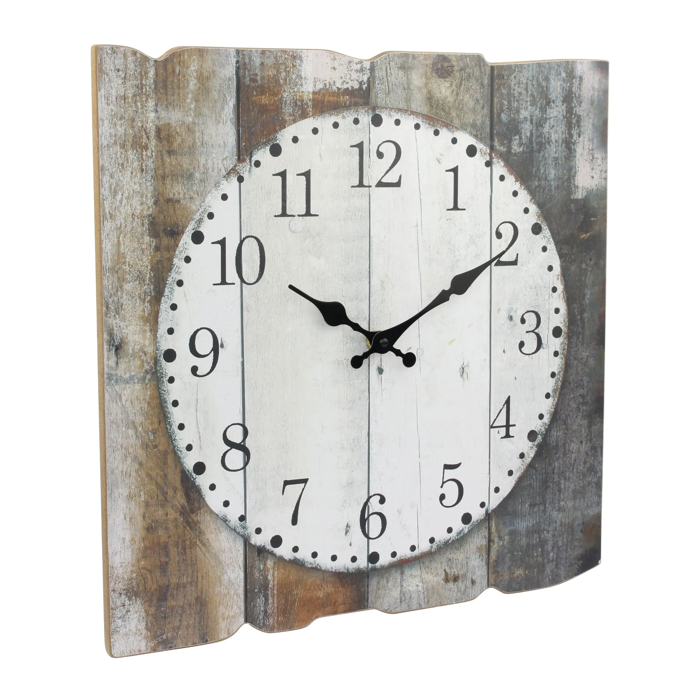 Brown & White Square Rustic Wood Wall Clock - 15 Inch (WS)