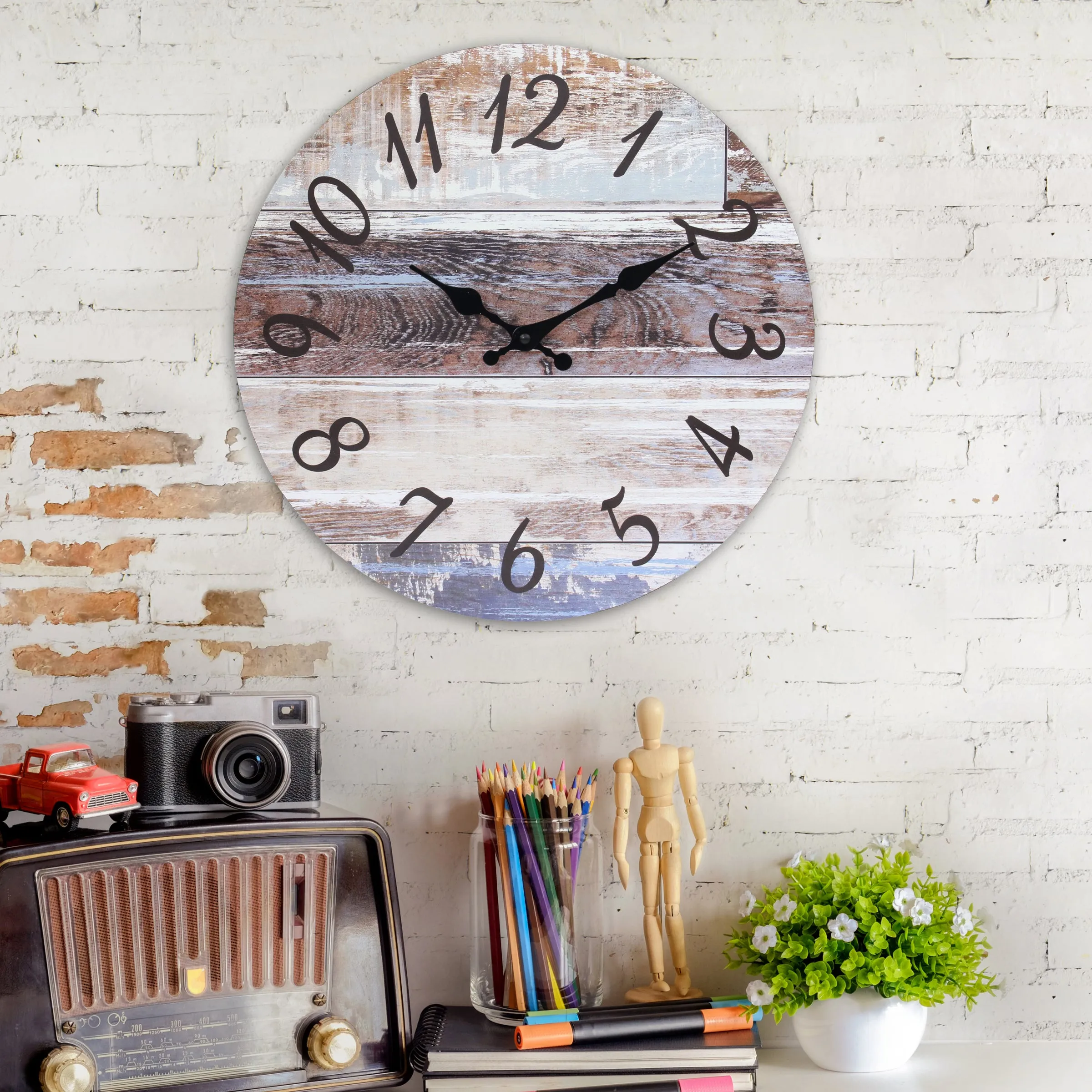 Brown Round Rustic Wall Clock - 14 Inch